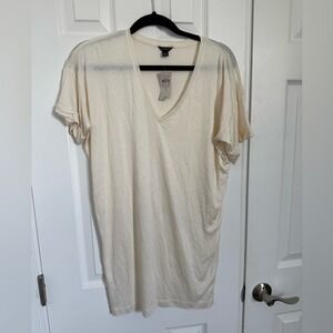 Ann Taylor Factory Cream Short Sleeve V-Neck Oversized T-Shirt Women's Small NWT